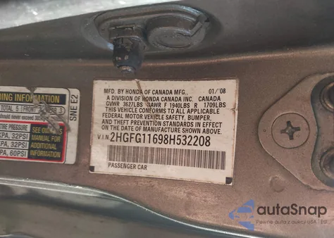 2008 Honda Civic Lx from USA, damaged, VIN 2HGFG11698H532208